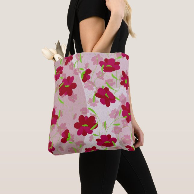 Pink and Red Flowers - Floral Tote Bag (Close Up)