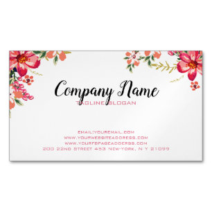 Pink And Red Flowers Magnetic Business Card