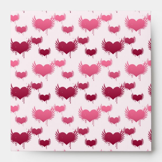 Pink and Red Flying Hearts Envelopes (Front)