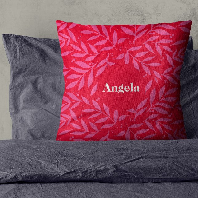 Pink and red foliage Name Throw Pillow (Creator Uploaded)