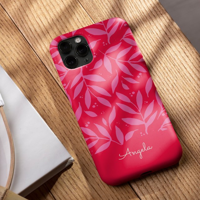 Pink and red foliage personalizable iPhone case (Creator Uploaded)