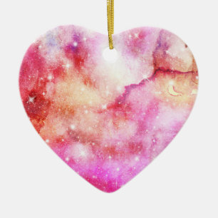 Pink And Red Galaxy Pattern Ceramic Ornament