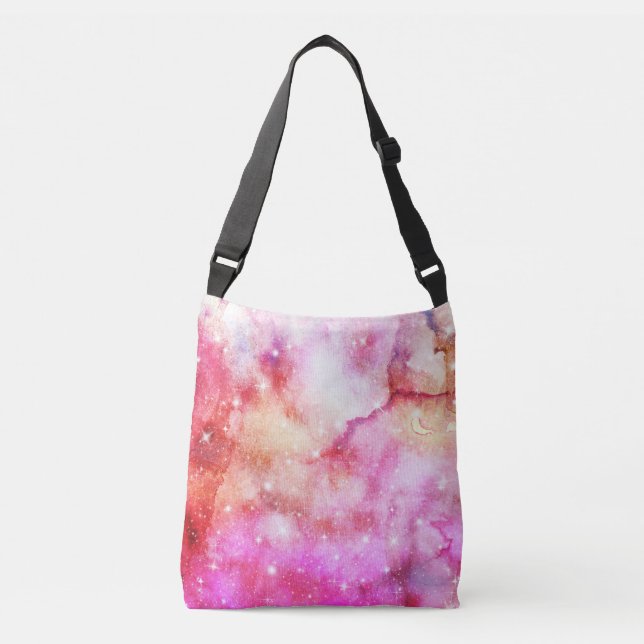 Pink And Red Galaxy Pattern Crossbody Bag (Front)