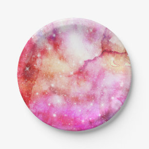 Pink And Red Galaxy Pattern Paper Plate