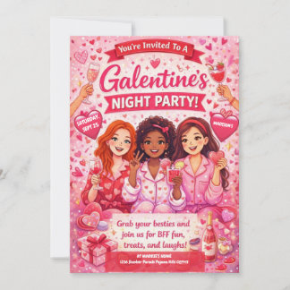 Pink and Red Galentine's Night Party Invitation