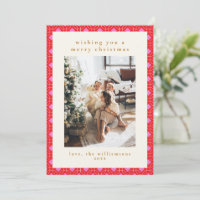 Pink and Red Geometric Tile Merry Christmas Photo