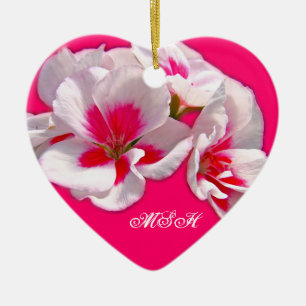 Pink and Red Geranium Floral Ceramic Tree Decoration