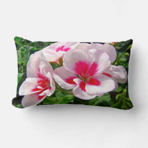 Pink and Red Geranium Floral Lumbar Cushion