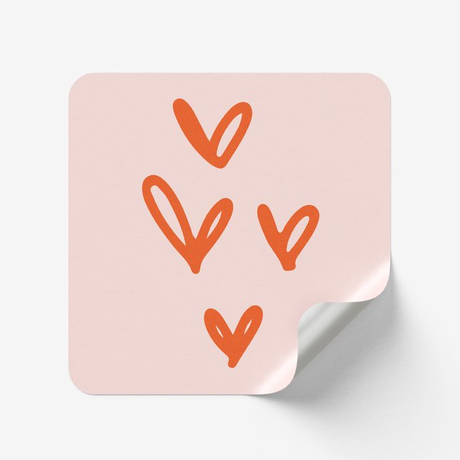 Pink and Red Hand-Drawn Hearts Square Sticker (Creator Uploaded)