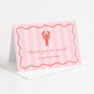 Pink And Red Hand Drawn Lobster Bridal Shower Thank You Card
