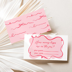 Pink and red hand drawn wavy how many kisses enclosure card
