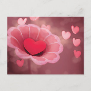 Pink and Red Handmade Paper Heart Flower Postcard