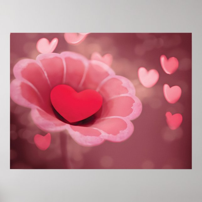 Pink and Red Handmade Paper Heart Flower Poster (Front)