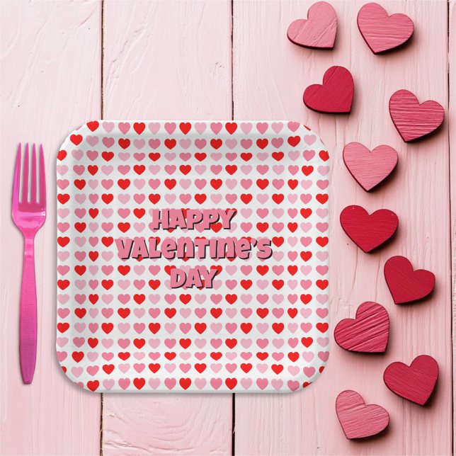 Pink and Red Happy Valentine’s Day Heart Pattern Paper Plate (Creator Uploaded)