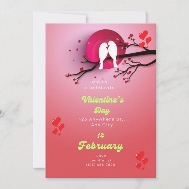 Pink and Red Heart Branch Valentine's Day Invitation (Front)