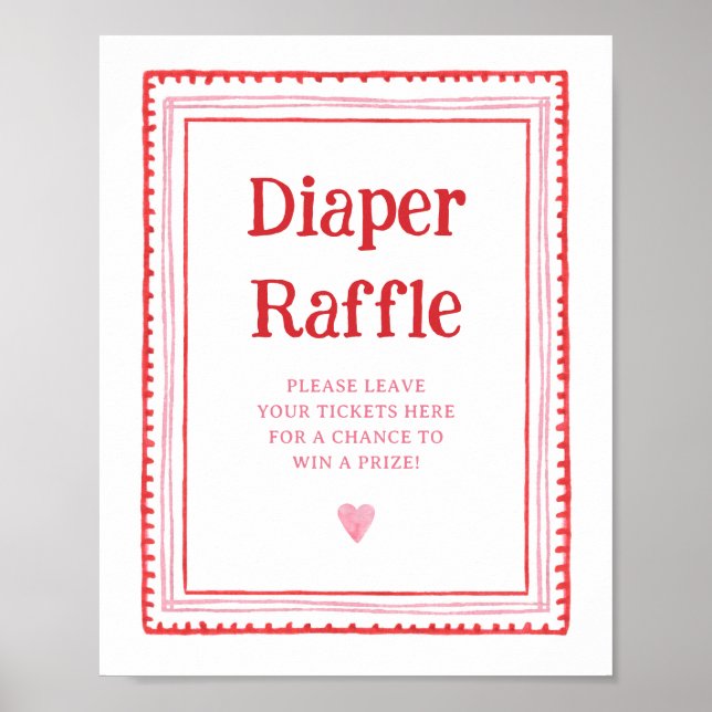 Pink and Red Heart Diaper Raffle Sign (Front)