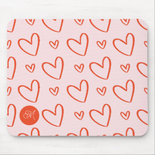 Pink and red heart pattern - preppy monogram mouse pad