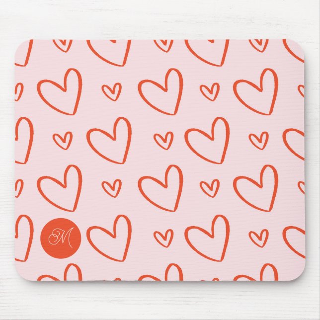 Pink and red heart pattern - preppy monogram mouse pad (Front)