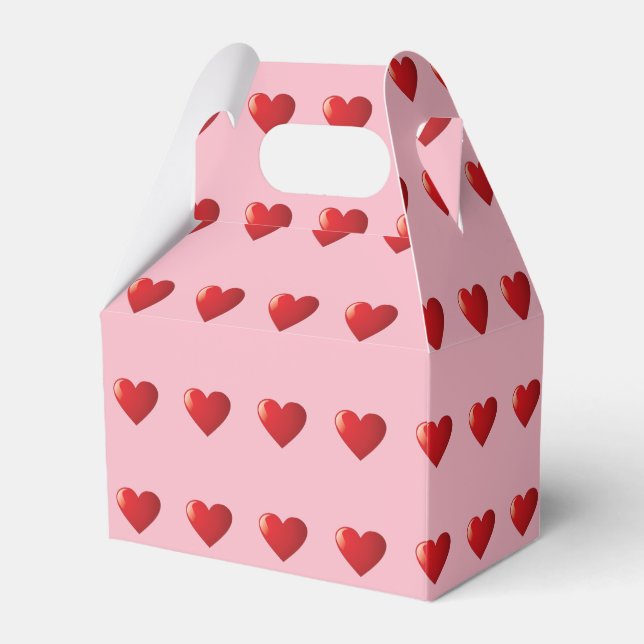 Pink and Red Heart Pattern Valentine Treat Favour Box (Front Side)