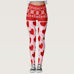 Pink and Red Heart & Scroll Leggings