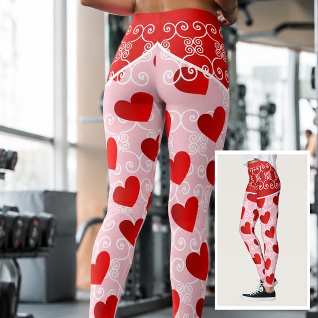 Pink and Red Heart & Scroll Leggings (Creator Uploaded)