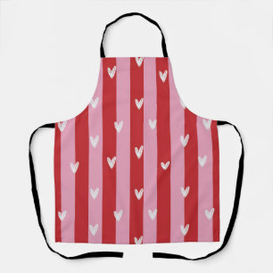 Pink and red, heart striped apron