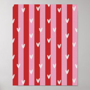 Pink and red, heart striped poster
