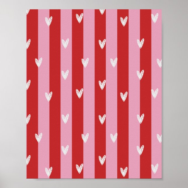 Pink and red, heart striped  poster (Front)