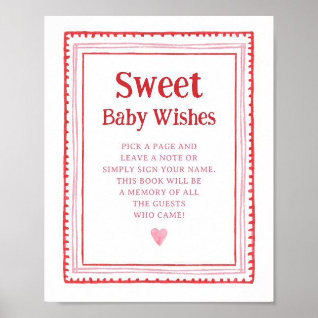 Pink and Red Heart Sweet Baby Wishes Sign (Front)