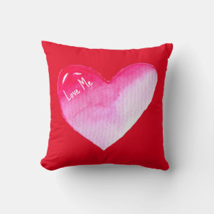 Pink and red heart watercolor pop art valentine cushion