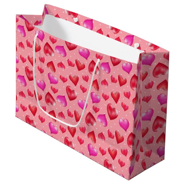 Pink and Red Hearts Pattern, Valentine Gift Bag (Front Angled)