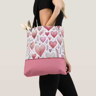 Pink and Red Hearts Valentine's Day, Colour Block Tote Bag