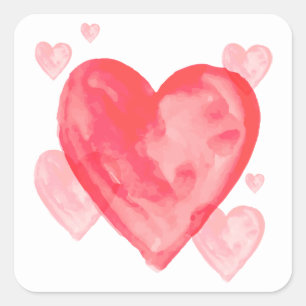 Pink And Red Hearts Watercolor Love Sticker