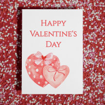 Pink and Red Hearts With Bows Valentine's Day Card