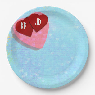 Pink and Red hearts with Personalised Initials Paper Plate
