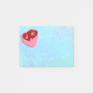 Pink and Red hearts with Personalised Initials Post-it Notes