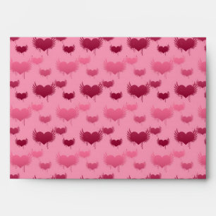 Pink and Red Hearts with Wings Pattern Envelopes