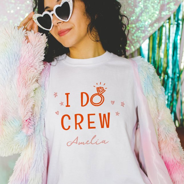 Pink and Red I Do Crew Sketch Bachelorette Party T-Shirt (Pink and red I Do Crew hand drawn diamond ring bachelorette party personalized  t-shirt.)
