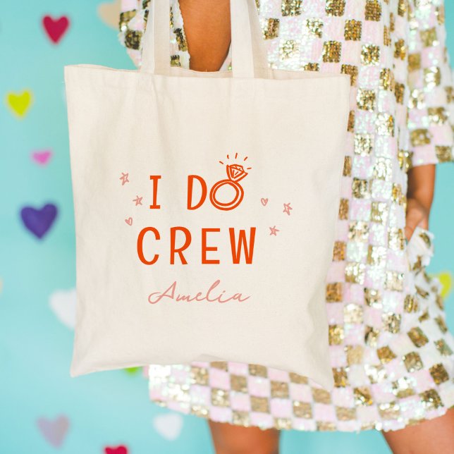Pink and Red I Do Crew Sketch Bachelorette Party Tote Bag (I Do Crew pink and red bachelorette party icons custom name market tote bag.)