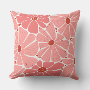 Pink and Red Illustrated Background Flower Square Cushion