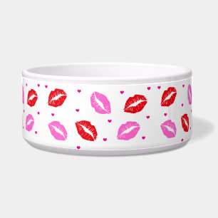 Pink and Red Lips and Hearts Pet Bowl SM / LG