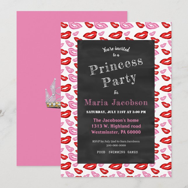 Pink and red lipstick print invitation (Front/Back)
