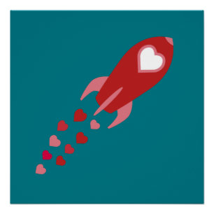 Pink and Red Love Space Ship Poster