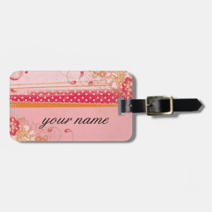 Pink and Red Luggage Tag w/ leather strap