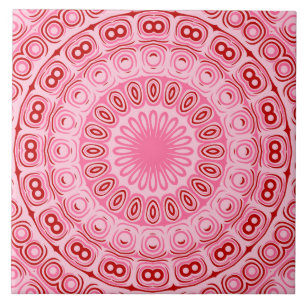 Pink and Red Mandala Kaleidoscope Medallion Flower Ceramic Tile