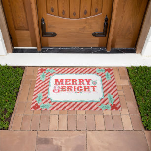 Pink and Red Merry & Bright Holiday Door Mat