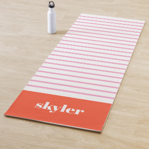 Pink and Red Modern Stripes Monogrammed Yoga Mat