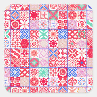 Pink and Red Moroccan Tile Square Sticker
