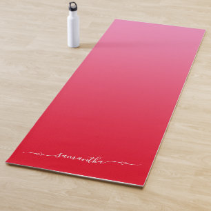Pink and Red Ombre Heart Script Name Yoga Mat