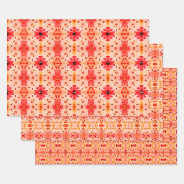 Pink and Red Orange Wrapping Paper Sheet (Set)